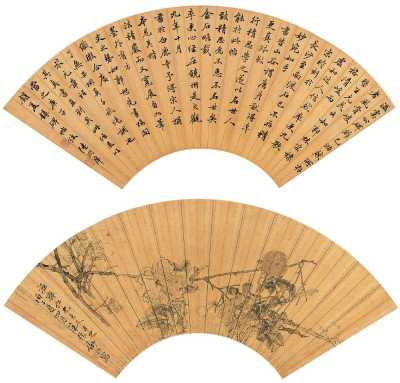 陆润庠 舒浩 1876年作 书法 花卉 扇面
